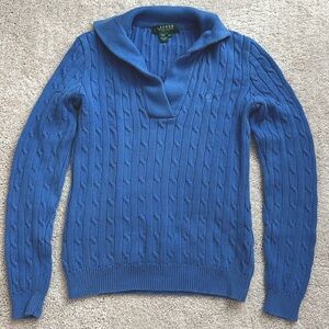 Lauren by Ralph Lauren Petite cable knit sweater in a cobalt blue colour
